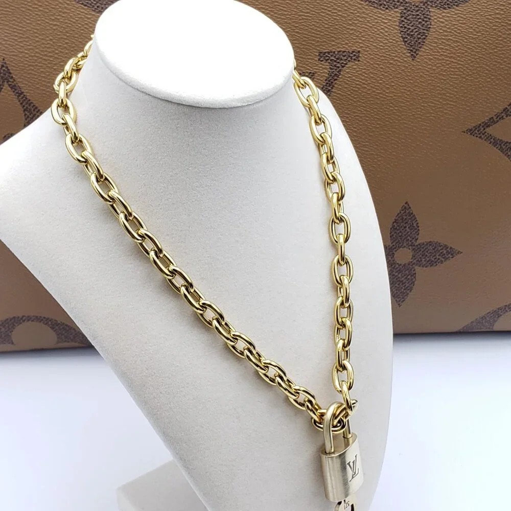 18K Gold-Plated Necklace with Authentic Louis Vuitton Padlock